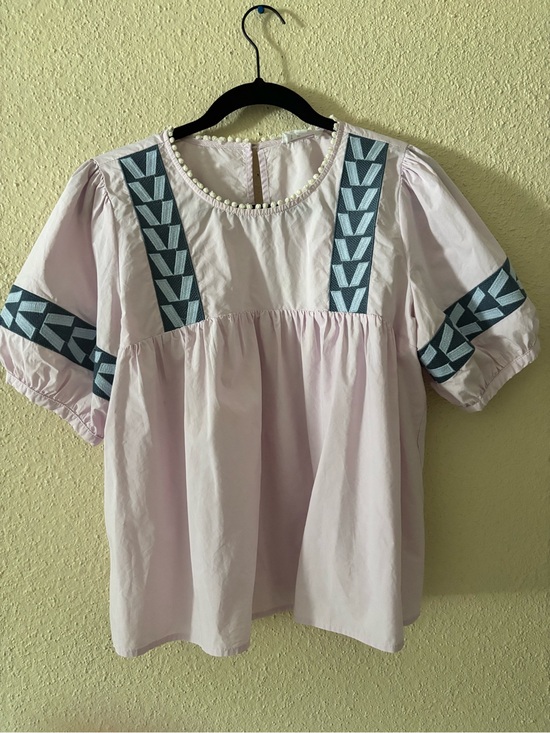 THML Tops - THML Pink Embroidered Puff Sleeve Blouse M